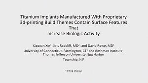 Titanium Implants Manufactured with Proprietary 3D-printing Build Themes Contain Surface Features That Increase Biologic Activity