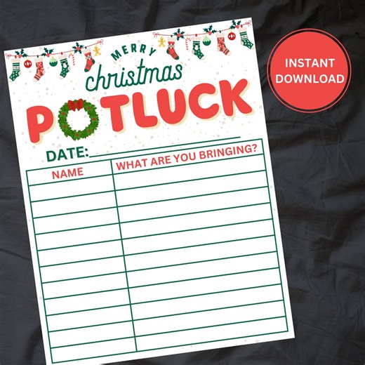 Christmas Potluck Sign up Sheet - Holiday Party Printable Template PDF Instant Download - Etsy