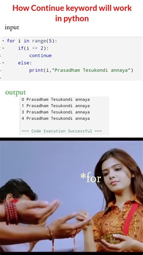 Praveen Talks on Instagram: "Ardham ayyindhaa ...rajja ... . . #pythonhacks #python #praveentalks #coders #pythonprogramming coding codeexplanation continueskeywordinpython explorepage"