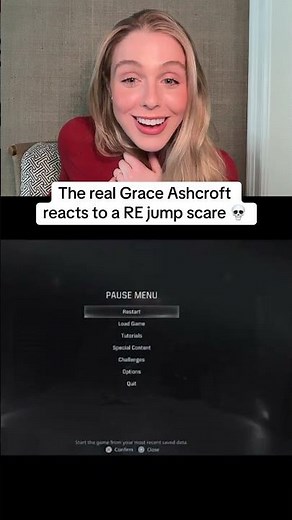 The real Grace Ashcroft reacts to a Resident Evil jumpscare 😳