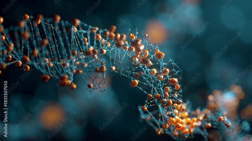DNA Strand in Molecular Structure: A captivating close-up reveals a intricate depiction of a DNA strand, a symbol of life's blueprints, suspended against a dark, dynamic backdrop.