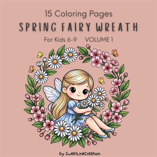 Spring Fairy Wreath Coloring Book for Kids – 15 Printable Pages (PDF) - Etsy
