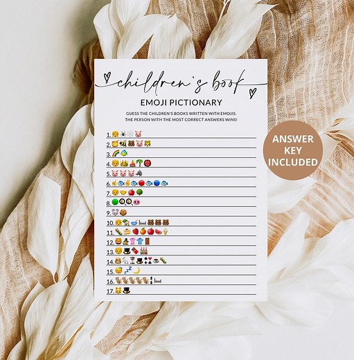 Children's Book Emoji Pictionary Game | Baby Shower Emoji Game | Emoji Pictionary | Baby Book Emoji Game | Baby Shower Games Printable | A1 - Etsy