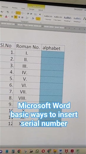 # Microsoft Word basic ways to insert serial number # short cut # Insert #