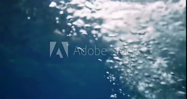 Underwater bubbles rising to the surface in a blue ocean, creating a dynamic and refreshing scene.