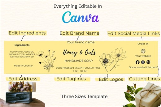 Handmade Soap Label Template, Editable Template, Packaging DIY