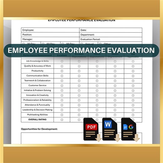 Employee Performance Evaluation Template: HR Staff Annual Review Form (printable PDF, Editable Word, Google Docs) - Etsy Australia
