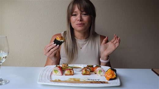 Sushi rolls and hand rolls mukbang
