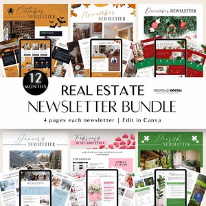 Real Estate Newsletter Bundle | Real Estate Marketing 12 Month Newsletter | Realtor Branding - Entire Year | Canva Templates - Etsy