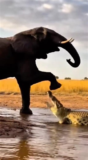 Elephant STOMPS Crocodile! 🐘🦶🐊 (Brutal Defense) #wildlife