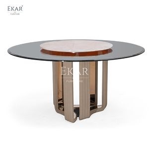 [Hot Item] Luxurious Pink Jade Marble Round Dining Table with Antique Brass Base