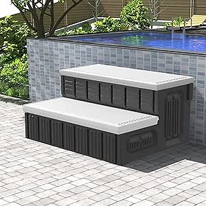 Hot Tub Steps, Outdoor Spa Steps with Storage, Non-Slip & Sturdy Hot Tub Stairs, 36 Inches Long, White/Grey