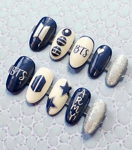 BTS Press on Nails, Navy Blue K-pop ARMY, Handmade Nail Art - Etsy Canada