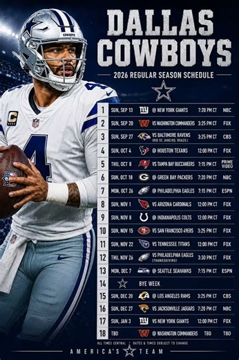 Dallas Cowboys 2026 schedule| week 1