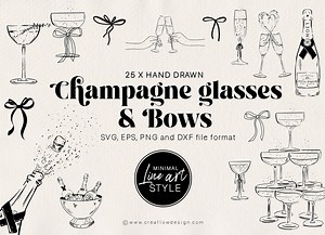 Minimal Champagne Glass Clipart, 25 Hand Drawn Champagne and Bow Illustrations, New Years Champagne Icons for Party Invitations, CFD013 - Etsy