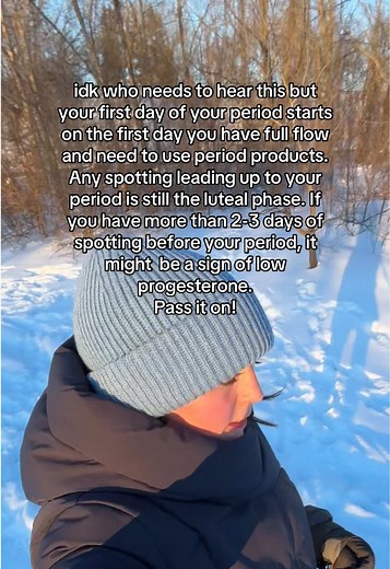 day 1 of your cycle = the first day you have a true bleed and need to use period products. More than 2-3 days of spotting might be a sign of low progesterone - especially if you have a short luteal phase (under 10 days), have terrible pms symptoms like mood changes and anxiety! Of course everyone’s cycle is different and it is important to look at one symptoms in context with the rest of the cycle 💕