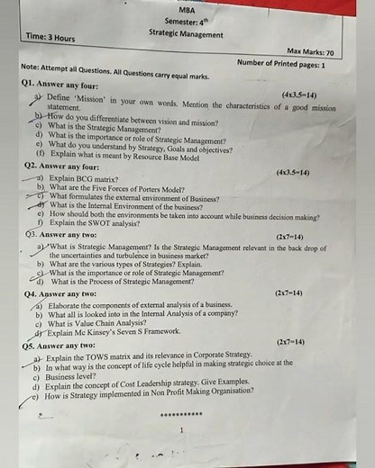 strategic management , question paper of MBA |strategic management |MBA|#shorts