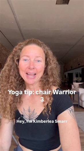 here is your Yoga tip today! Warrior three is a standing one leg balance pose that challenges that leg! Learn how to support yourself using the chair first and tap into the strength and stability of the lower body! Thanks for practicing with me! If you can like share and comment, it helps spread my content, Further! Thanks so much for practicing with me #Yoga #YogaPractice #Warrior3 #YogaPose #ChairYoga | Kimberlea Smarr Yoga