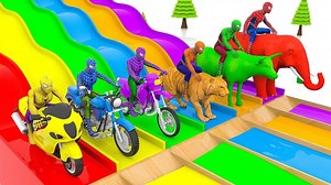 Learn Colors with Spiderman Rides Street Vehicles and Animals Crossover Water Slide for Kids #spiderman #spidermancolors #learncolors | Spiderman And Frozen Elsa Learn Colors