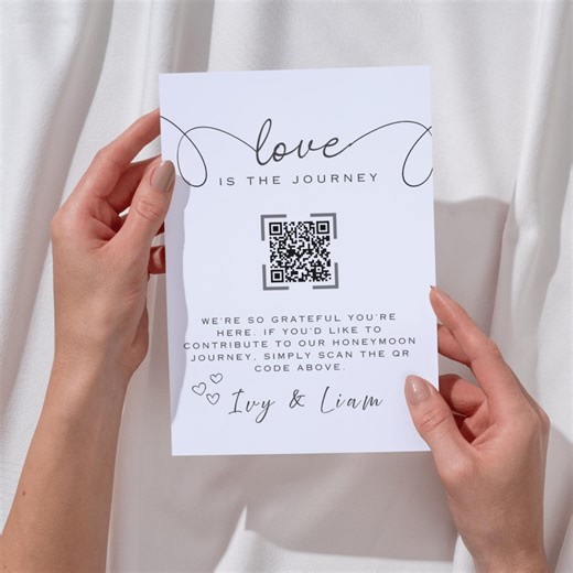 Minimalist Wedding QR Code Sign | Honeymoon Fund Sign Printable | Editable Modern Wedding Sign | Travel Wedding Decor - Etsy