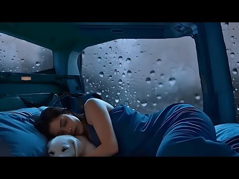 Goodbye Lassitude with Heavy Rain & Ruinous Thunder Sounds on The Car in Forest at Night view