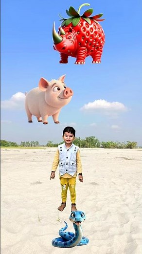 Goat, pig, snake, tyre & helicopter vs tasty food & icecream - Funny vfx cute boy magic 😃😆