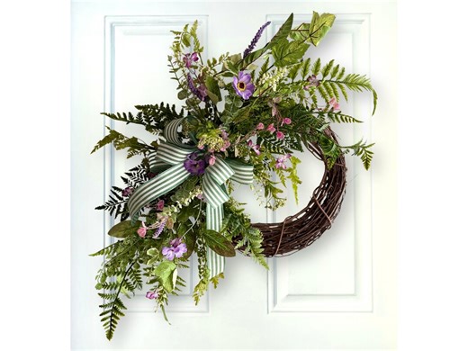 Spring Garden Grapevine Wreath – Lavender Wildflowers, Greenery & Elegant Front Door Decor - Etsy