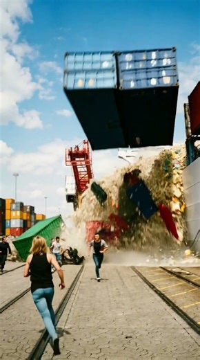 CRANE CABLE SNAPS — Container SMASHES Into Crowd 😱 #ai #spectacular #accident #fails