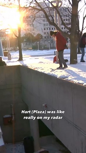 @alangerlach vs. the Hart Plaza gap 🥊 Catch the full video on our YouTube page and expect a new episode every Tuesday for weeks to come | Ambition Snowskates