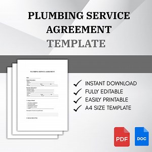 Plumbing Service Agreement PDF DOC | Plumber Client Contract Template | Home Repair Maintenance Form - Etsy Canada