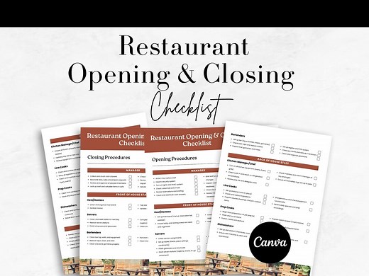 Restaurant Opening & Closing Checklist, Editable Canva Template - Etsy
