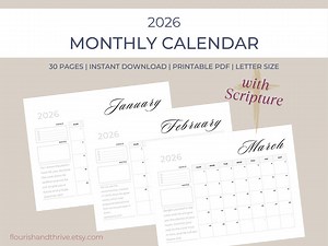2026 Monthly Calendar With Scripture: Simple Minimalist Design (8.5x11 Landscape, Printable, Digital Download) - Etsy