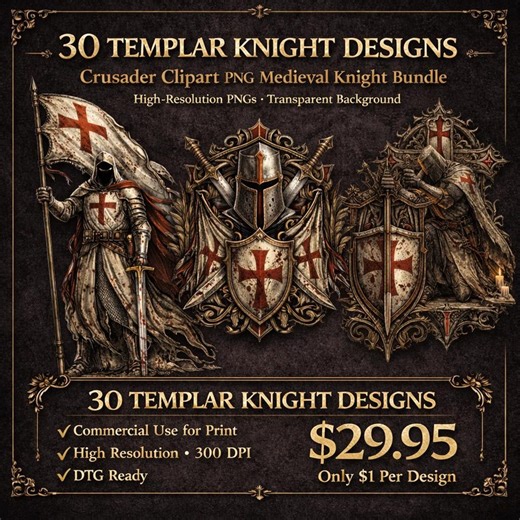 30 Templar Knight Designs Crusader Clipart PNG Medieval Knight Art Bundle - Etsy