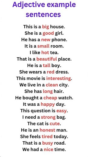 Adjective example sentences|daily English sentences|spoken english|learn English simply|