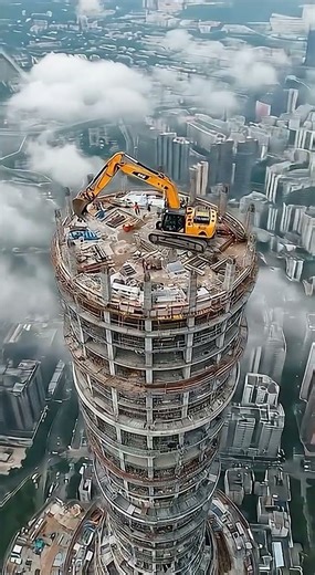 Excavator at the Top of a 500-Story Skyscraper – Engineering Feat