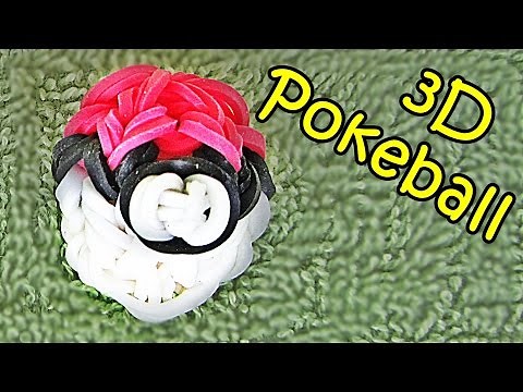 3D Pokeball Rainbow Loom Charm - How to make with Loom bands (Pokemon)