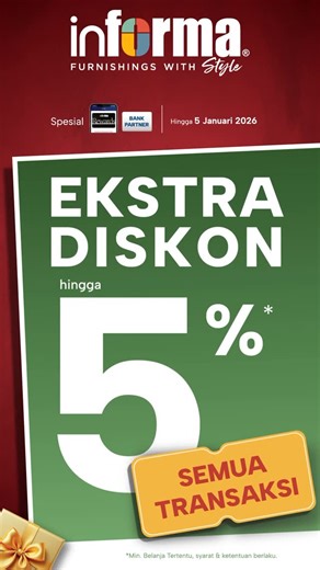 Informa Semarang on Instagram: "Belanja furnitur impian makin hemat dengan promo : ✅ Ekstra Diskon hingga 5% ✅ Cashback hingga 10% ✅ GRATIS Kirim & Pasang (S&K Berlaku) 📍 Informa Java Mall Semarang 📅 Promo berakhir 5 Januari 2026 Yuk, serbu sebelum kehabisan! 🏃💨 #InformaJavaMall #PromoSemarang #DiskonFurnitur #InformaIndonesia"