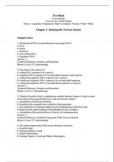 Neuroscience 6th Edition Test Bank by Purves | 100% Correct Answers | 34 Chapters