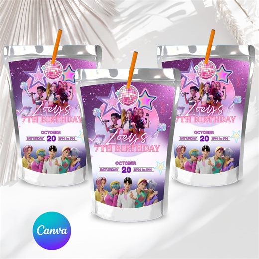 Kpop Demon Hunters Capri Sun Label, Saja Boys Birthday Party Favor, Editable Drink Pouch Template, Kpop Theme Printable, Kpop Juice Labels - Etsy