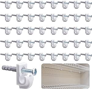 40 Pcs White Down Wall Clips - Wire Shelf Brackets Closet Maid Support Brackets - Plastic Closet Shelves Screws and Expansion Tubes for Wire Shelving