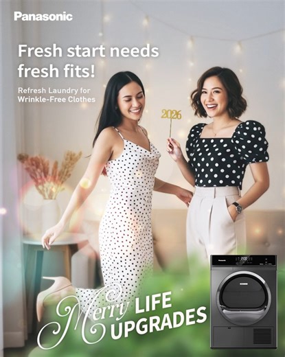 Embrace the new year with a fresh look! 🎆👗 Make 2026 the year you give your laundry a #MerryLifeUpgrade from Panasonic! Our washing machine appliances provide gentle care, powerful cleaning, and convenient maintenance for your favorite outfits. | Panasonic Philippines