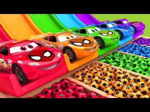 TRANSPORTING PIXAR CARS & FRUITS WITH COLORED & JOHN DEERE vs CLAAS vs TRACTORS - BeamNG.drive #962