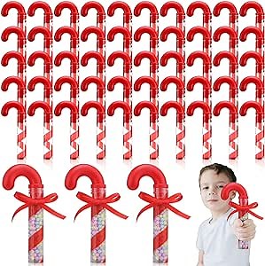 Soaoo 50 Pcs Candy Tube Candy Cane Shaped Containers Empty Cane Clear Plastic Tubes with Cap Christmas Party Supplies for Holiday Xmas Party