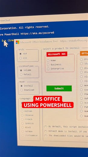 Install MS office using powershell 100% free #youtubeshorts #windows