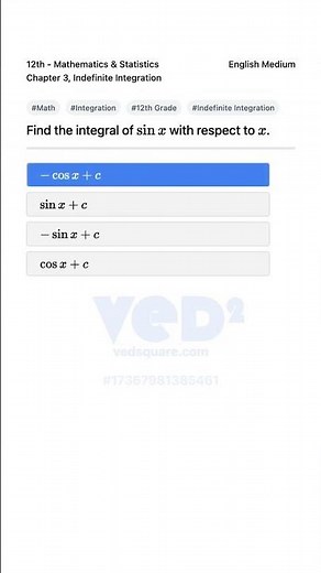 Integral of sin x Easy Math 12th Indefinite Integration