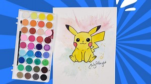 Pokemon Pikachu - Painting- watercolor and acrylic paint - ART with Albright lessons on demand!