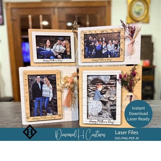 Moldura para Foto do Dia das Mães - Arquivo Laser SVG - Modelo Digital - Decoração Floral - Exibição em Madeira - Estilo Retrato - Presente Rústico - Celebração para a Mãe - Etsy Portugal