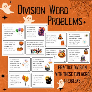 Halloween Division Word Problems Task Cards -Spooky Math Centers -Division