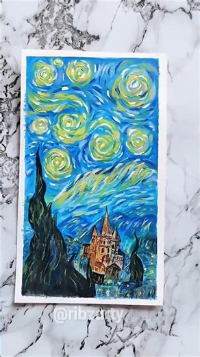 starry night painting🩵✨|easy painting ideas for beginners|