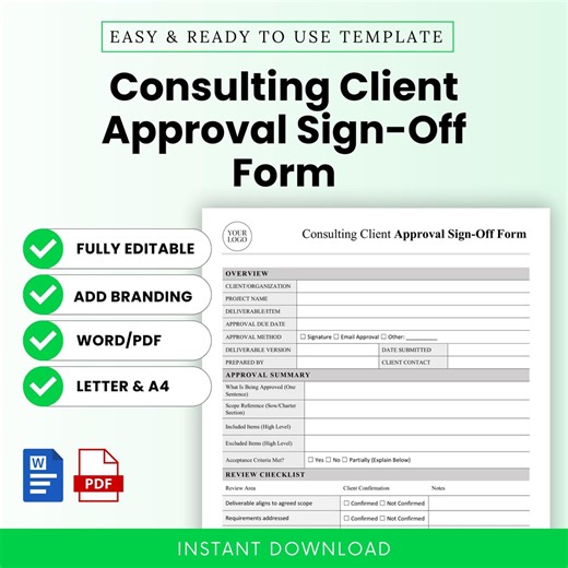 Consulting Client Approval Sign-off Form Template – Word & PDF, A4 + US Letter - Etsy Australia